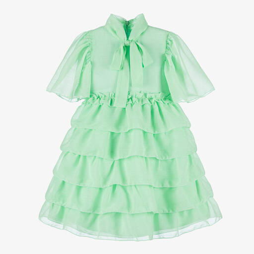 EIRENE-Girls Green Layered Glitter Dress | Childrensalon