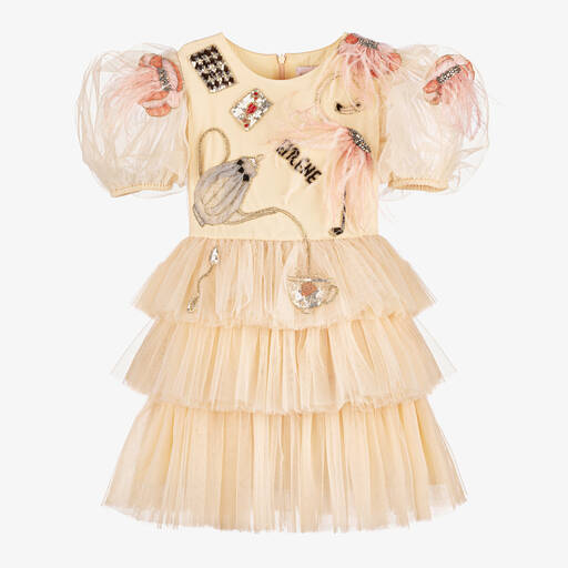 EIRENE-Girls Ivory Tulle & Feather Dress | Childrensalon