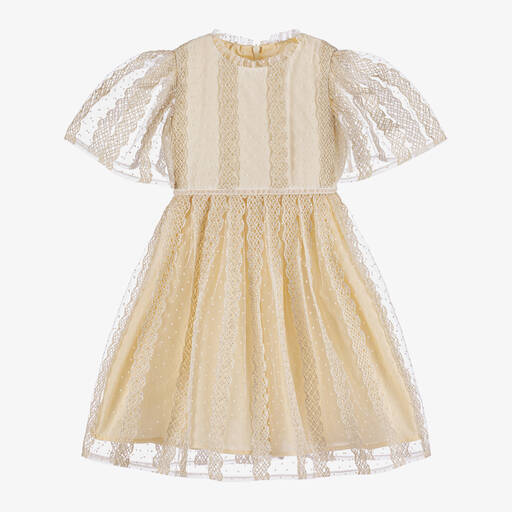 EIRENE-Girls Ivory Tulle & Lace Dress | Childrensalon