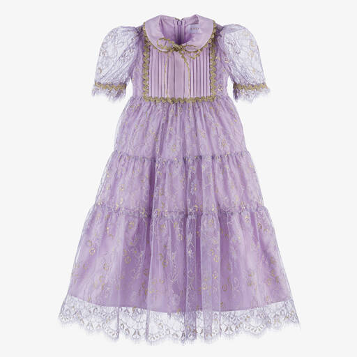 EIRENE-Girls Lilac Purple Lace Dress | Childrensalon