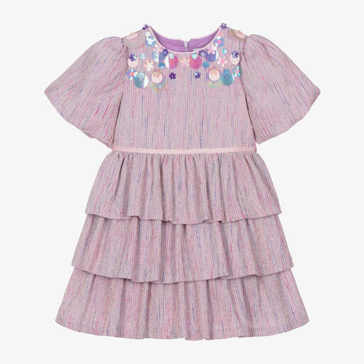 EIRENE-Girls Lilac Purple Puff Sleeve Dress | Childrensalon