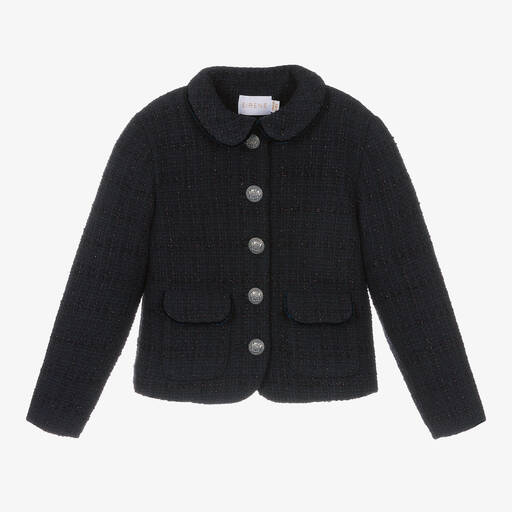 EIRENE-Girls Navy Blue Tweed Blazer | Childrensalon