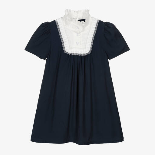 EIRENE-Girls Navy Blue Viscose Dress | Childrensalon