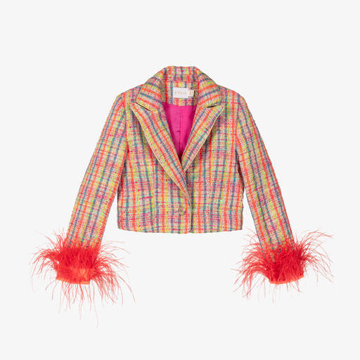 EIRENE-Girls Orange & Yellow Tweed Blazer | Childrensalon