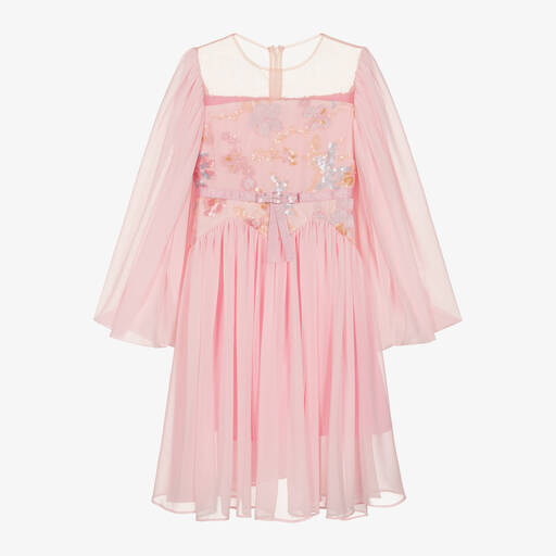 EIRENE-Girls Pink Chiffon Cape Dress | Childrensalon