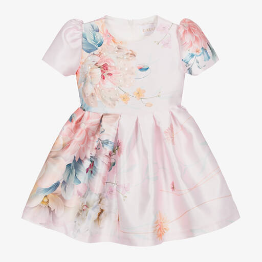 EIRENE-Girls Pink Floral Satin Dress | Childrensalon