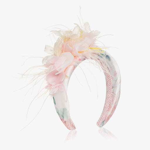 EIRENE-Girls Pink Floral Satin Hairband | Childrensalon