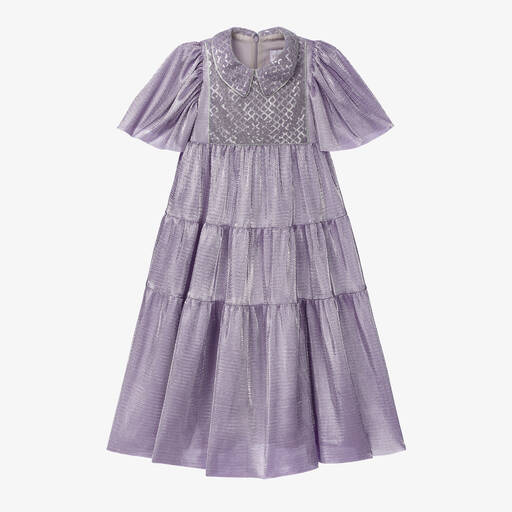 EIRENE-Girls Purple Pleated & Sequinned Dress | Childrensalon