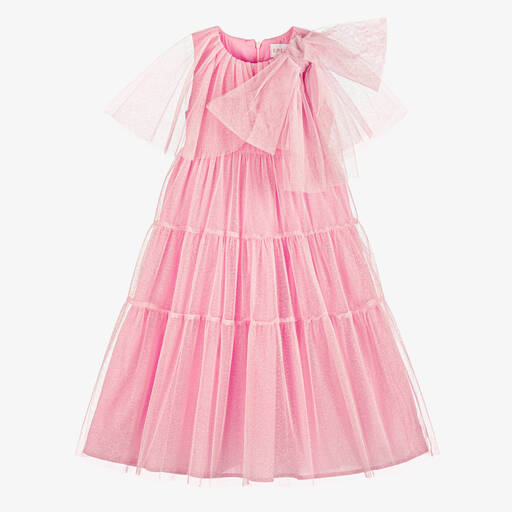 EIRENE-Girls Sparkly Pink Tulle Midi Dress | Childrensalon