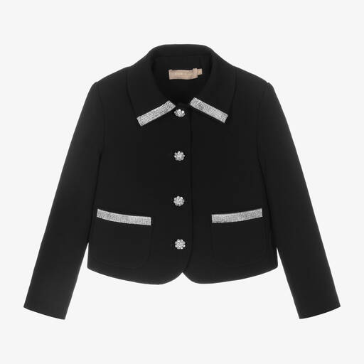 Elie Saab-Girls Black Crêpe Diamanté Blazer | Childrensalon