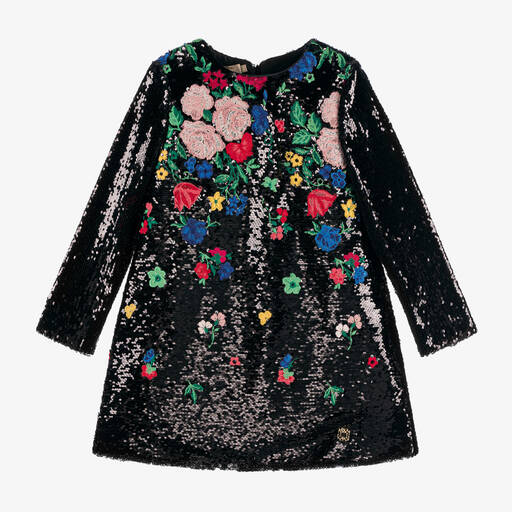 Elie Saab-Girls Black Sequin Embroidered Floral Dress | Childrensalon