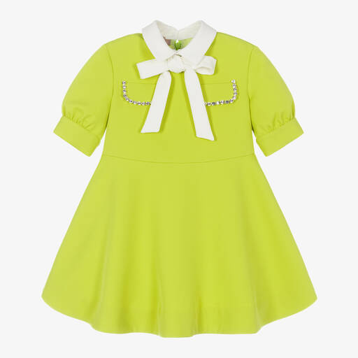 Elie Saab-Girls Green Crêpe Twill Dress | Childrensalon