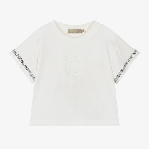 Elie Saab-Girls Ivory & Diamanté Viscose T-Shirt | Childrensalon
