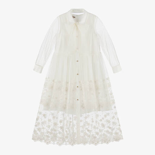 Elie Saab-Girls Ivory Embroidered Tulle Dress | Childrensalon