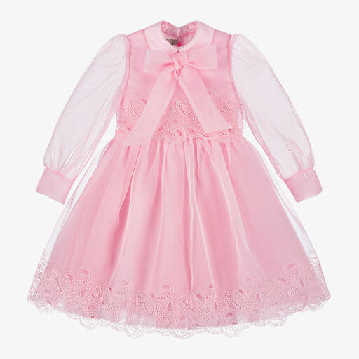 Elie Saab-Girls Pink Embroidered Organza Dress | Childrensalon