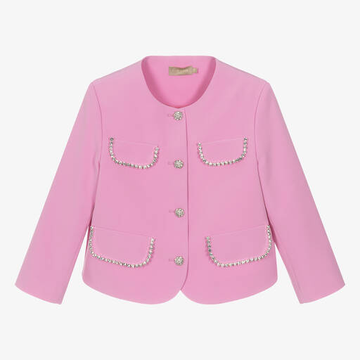 Elie Saab-Teen Girls Pink Studded Diamanté Jacket | Childrensalon