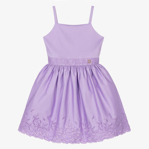 Elie Saab-Teen Girls Purple Embroidered Cotton Dress | Childrensalon