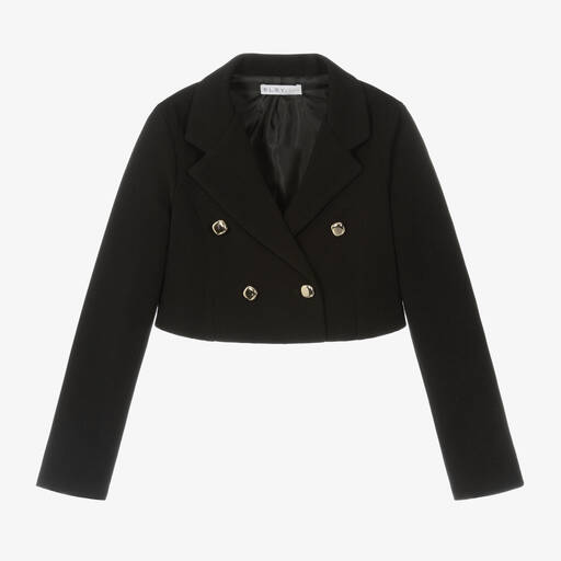 Elsy-Girls Black Crêpe Jersey Cropped Blazer | Childrensalon