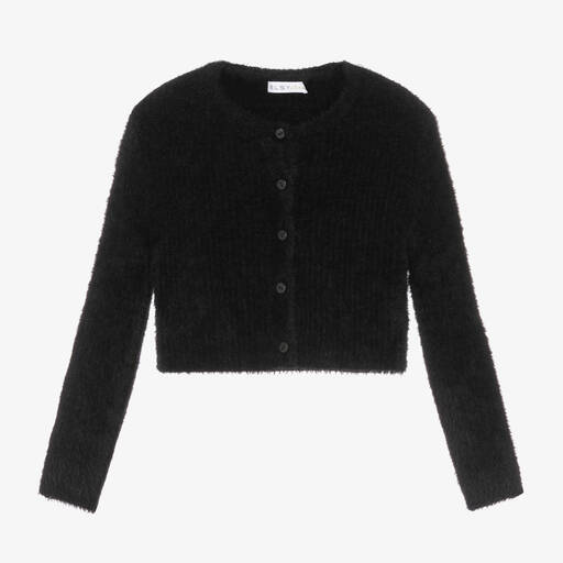 couture by Elsy-Girls Black Fluffy Knit Cropped Cardigan | Childrensalon