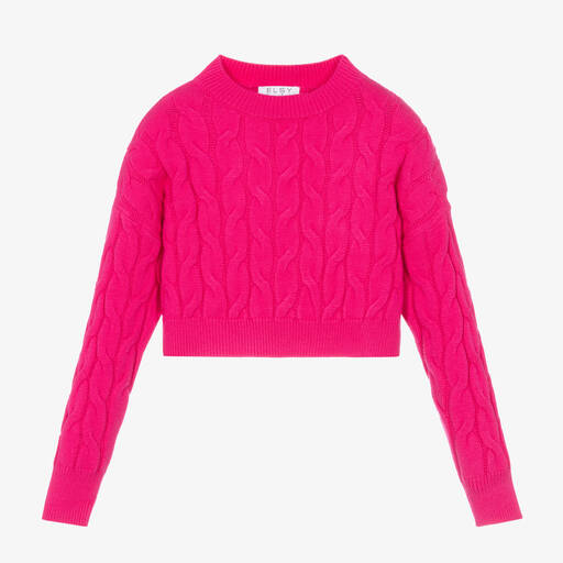 Elsy-Girls Fuchsia Pink Knit Cropped Sweater | Childrensalon