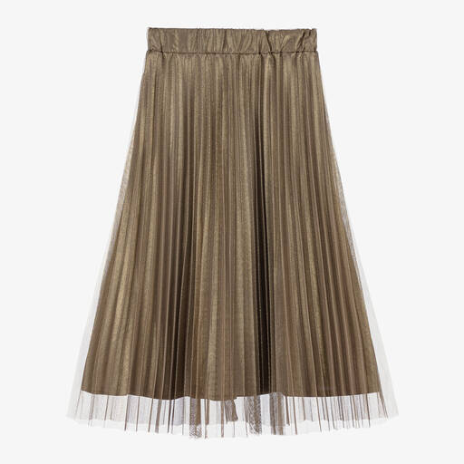 Elsy-Girls Gold Pleated Tulle Skirt | Childrensalon