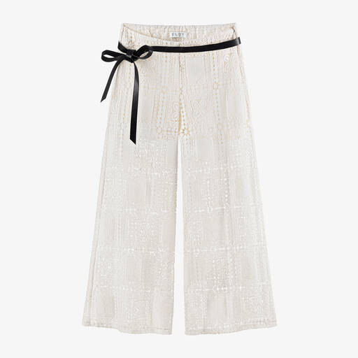 Elsy-Girls Ivory Cotton Guipure Lace Trousers | Childrensalon