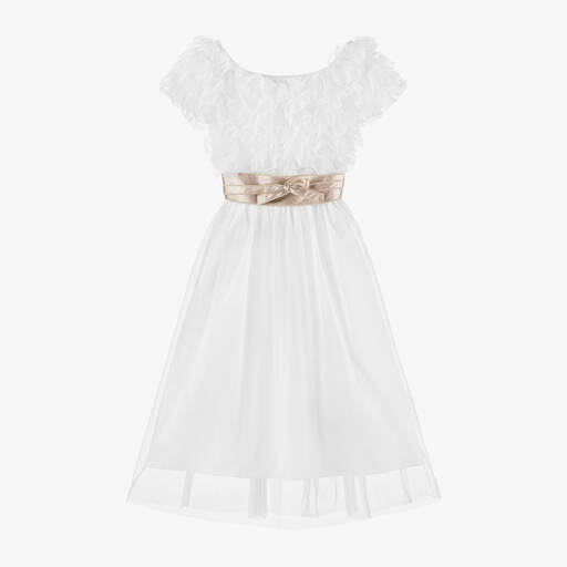 Elsy-Girls Ivory Cotton & Tulle Ruffle Dress | Childrensalon