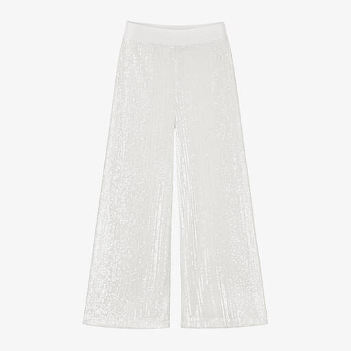 couture by Elsy-Girls Ivory Sequinned Mesh Trousers | Childrensalon