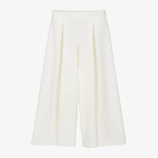 couture by Elsy-Girls Ivory Wide-Leg Crêpe Trousers | Childrensalon