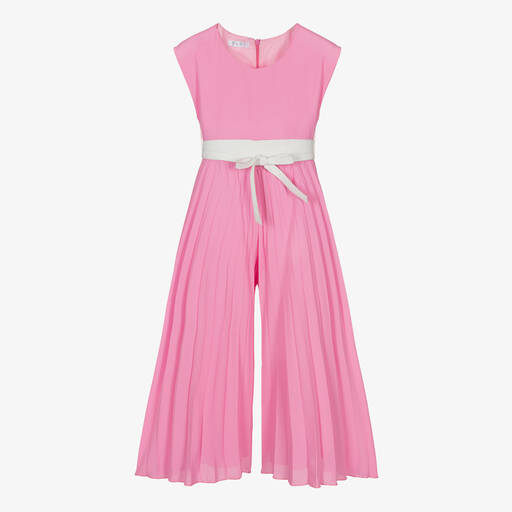 Elsy-Girls Pink Crêpe Pleated Jumpsuit | Childrensalon