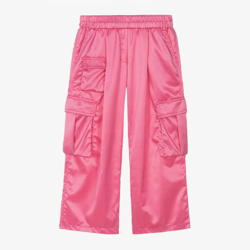 Elsy-Girls Pink Satin Cargo Trousers | Childrensalon
