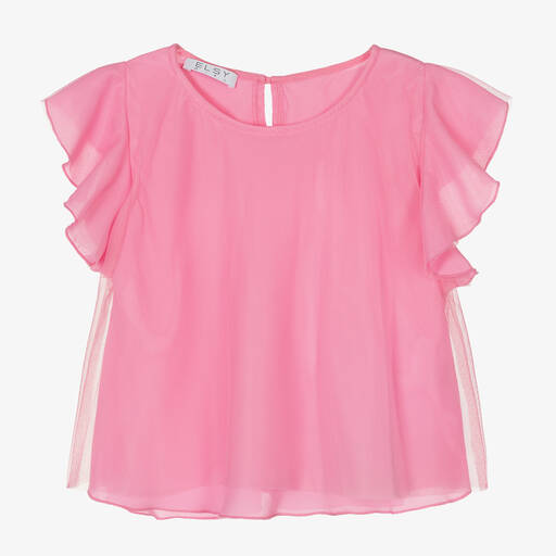 Elsy-Girls Pink Tulle Blouse  | Childrensalon
