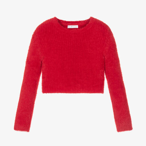 couture by Elsy-Girls Red Fluffy Knit Cropped Sweater | Childrensalon
