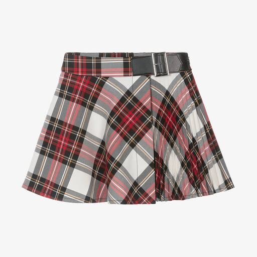 Elsy-Girls Red Pleated Tartan Skirt | Childrensalon