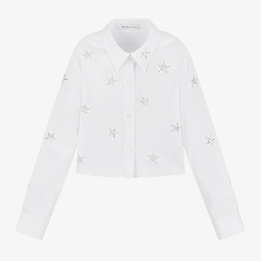 Elsy-Girls White Diamanté Star Shirt | Childrensalon