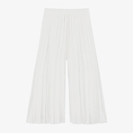 couture by Elsy-Girls White Wide Leg Pleated Trousers | Childrensalon