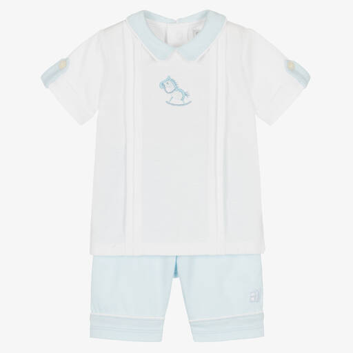 Emile et Rose-Baby Boys Blue Cotton Shorts Set | Childrensalon