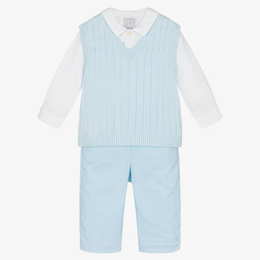 Emile et Rose-Baby Boys Blue Cotton Trouser Set | Childrensalon