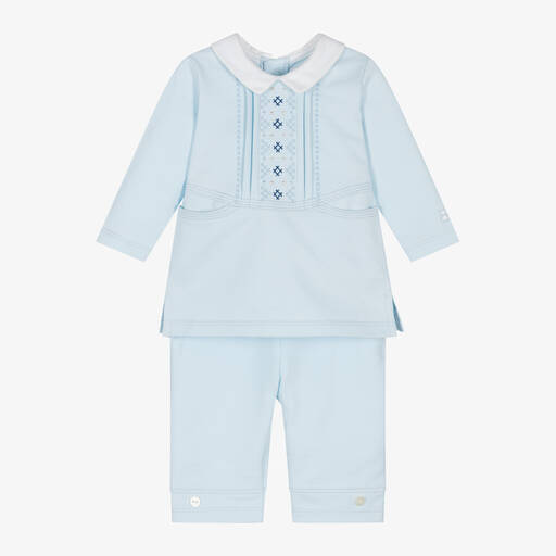 Emile et Rose-Baby Boys Blue Cotton Trouser Set | Childrensalon