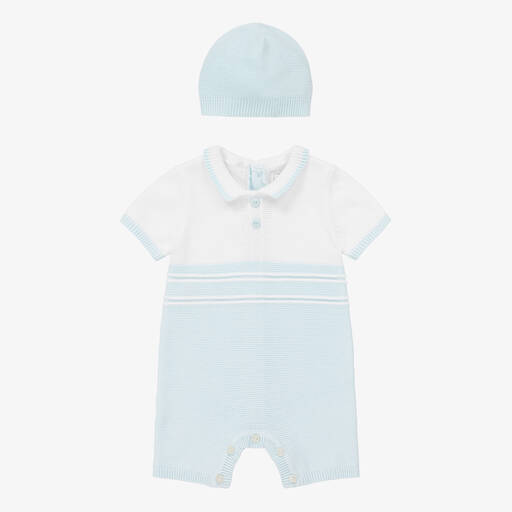 Emile et Rose-Baby Boys Blue Knit Shortie Set | Childrensalon