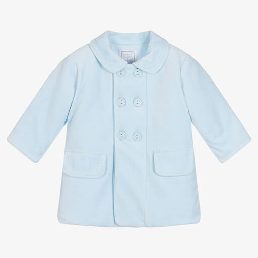 Emile et Rose-Baby Boys Blue Velour Coat | Childrensalon