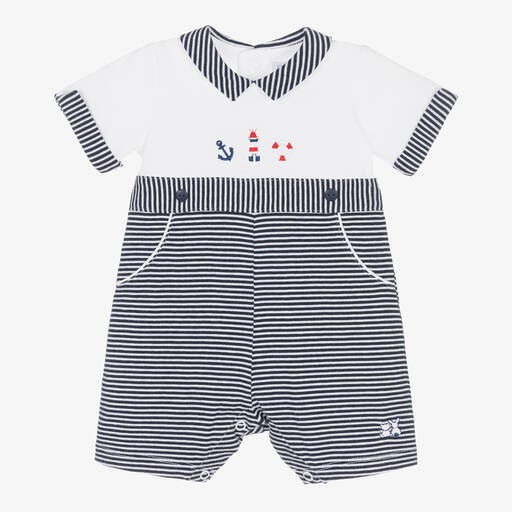 Emile et Rose-Baby Boys Navy Blue Stripe Cotton Shortie | Childrensalon