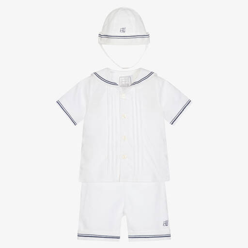 Emile et Rose-Baby Boys White Linen & Cotton Sailor Shorts Set | Childrensalon