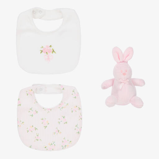 Emile et Rose-طقم هدية مريلة وأرنب قطن لون زهري للمولودات | Childrensalon