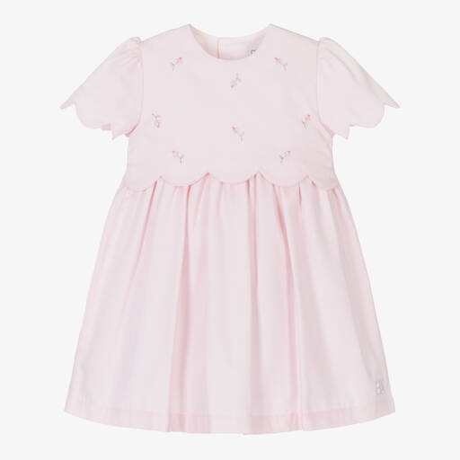 Emile et Rose-Baby Girls Pink Cotton Embroidered Dress | Childrensalon
