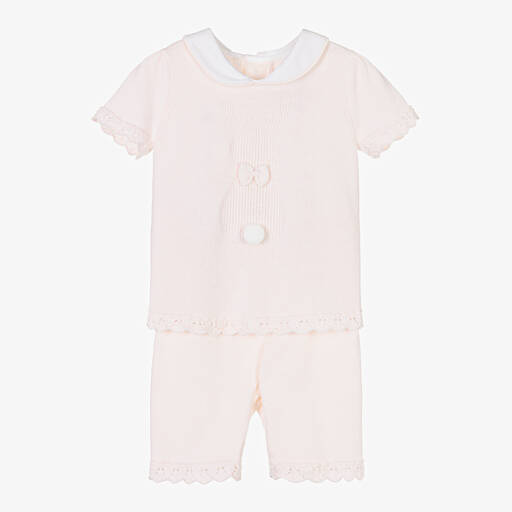 Emile et Rose-Baby Girls Pink Cotton Knit Shorts Set | Childrensalon