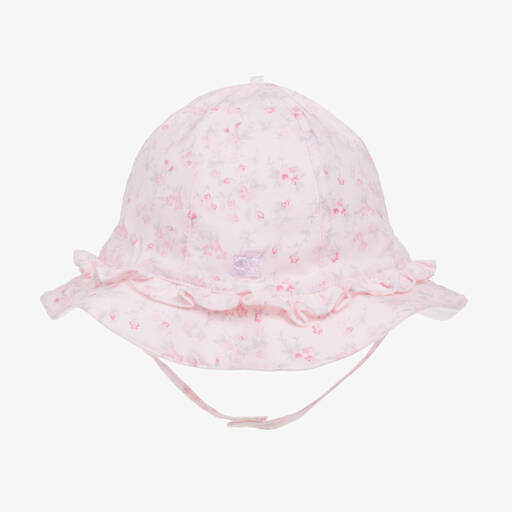 Emile et Rose-Baby Girls Pink Floral Cotton Sun Hat | Childrensalon
