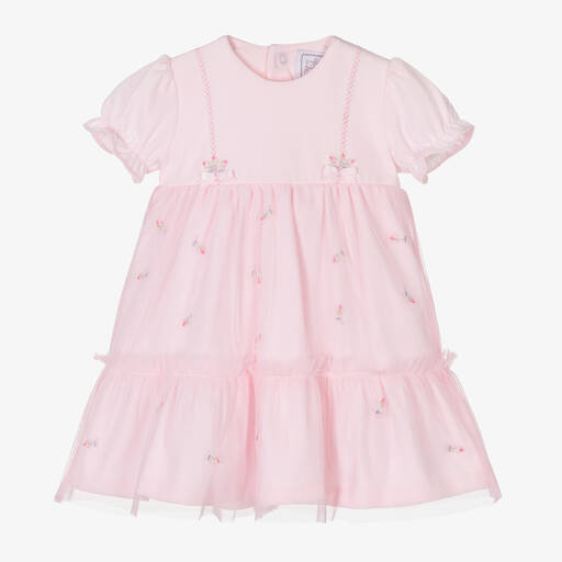 Emile et Rose-Baby Girls Pink Floral Embroidered Dress | Childrensalon