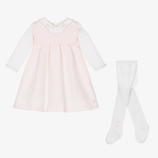 Emile et Rose-Baby Girls Pink & White Cotton Dress Set | Childrensalon