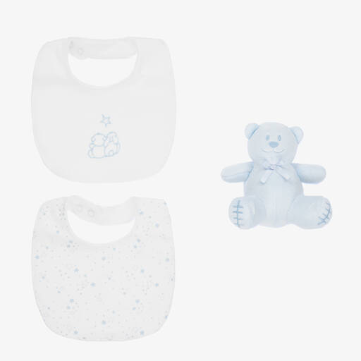 Emile et Rose-Blue Cotton Bibs & Bear Baby Gift Set | Childrensalon